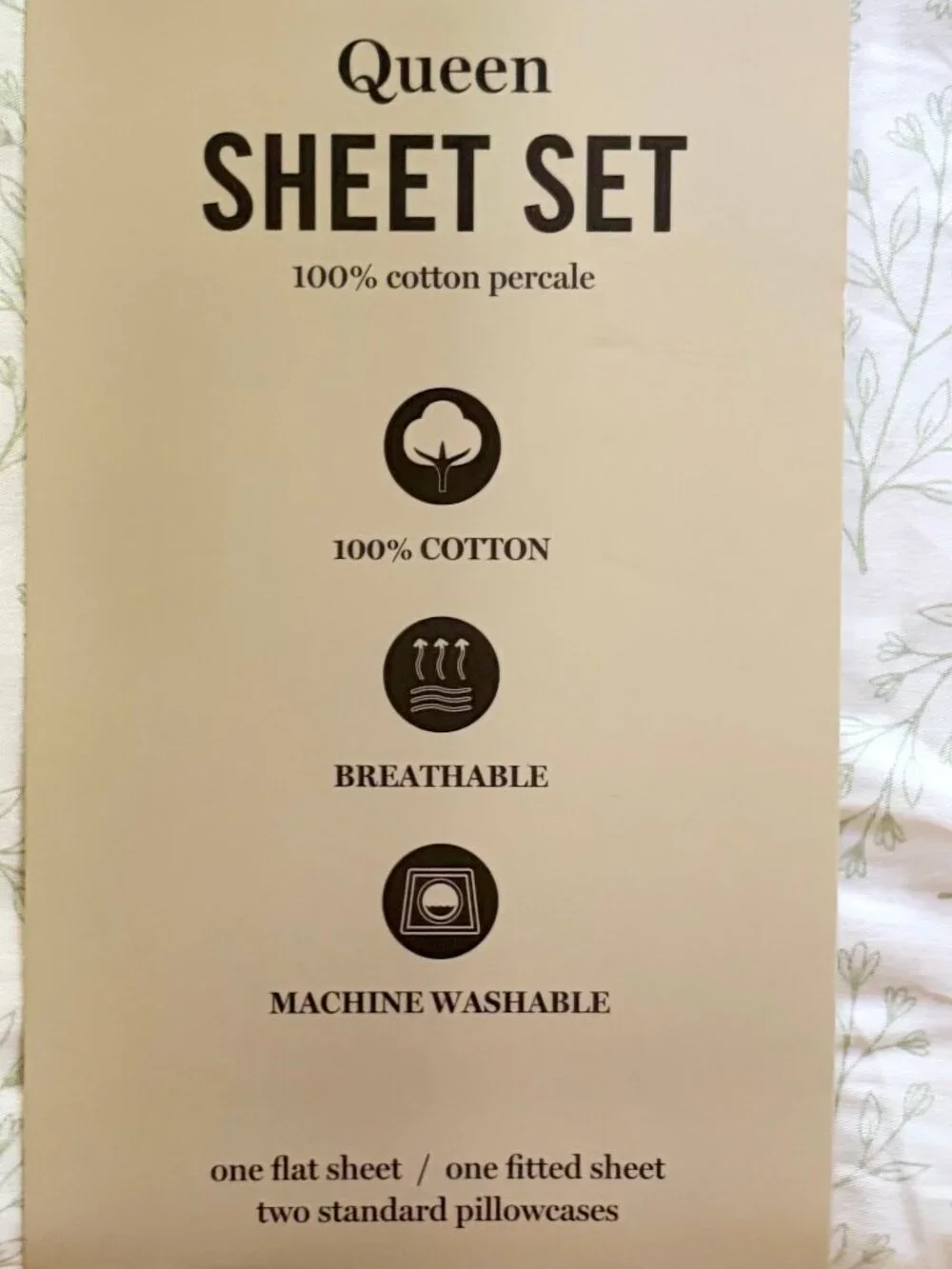 Martha Stewart Queen Size GRACIE FLORAL GREEN Cotton Percale Sheet Set
